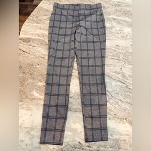 LOFT Gray Plaid Pull On Skinny Ankle Pants Small Stretch